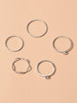5pcs Fashion Jewellery Gold Silver with Rhinestone Midi Finger Knuckle Rings set-5