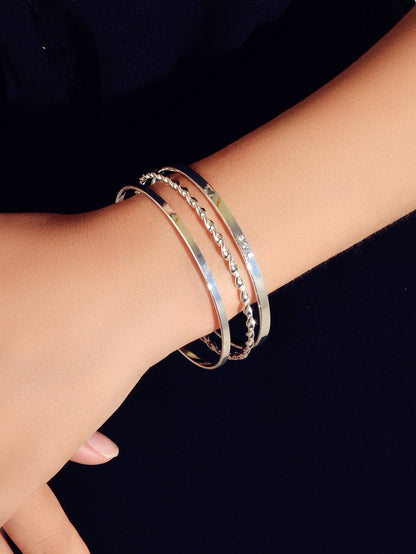 3 pcs Ladies Jewellery Rhinestone Silver Multiple Stackable Bangles Bracelet set-1