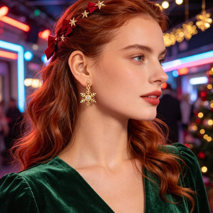 Christmas Jewelry Gold Snowflake Drop Earrings Women Delicate Festival Party Accessories-0
