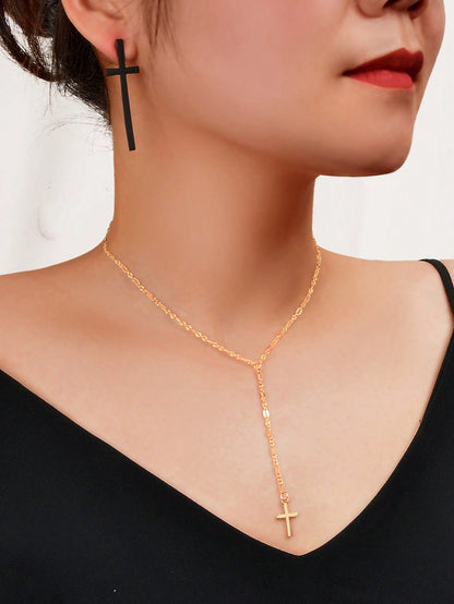 Cross Pendant Necklace and Earrings Set - Symbolic Statement of Faith Jewellery-0