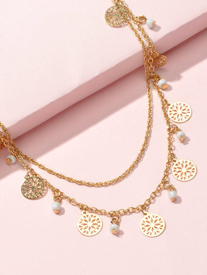 AU Stock Foot Beach Jewellery Doublelayer Chain Beads Disc Charm Anklet Bracelet-2