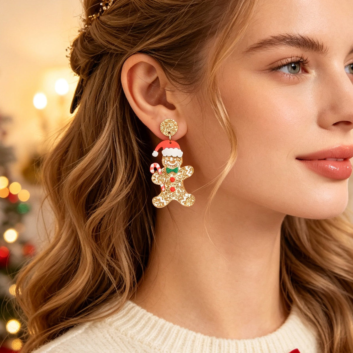 Cute Christmas Gingerbread Man Dangle Earrings Festive Holiday Fun Xmas Jewelry-0