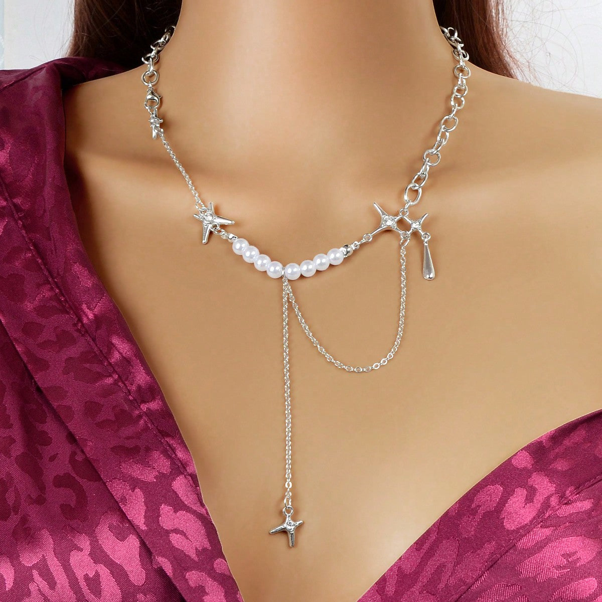 Exquisite Pearl Chunky Chain Necklace Handcrafted Jewelry-3