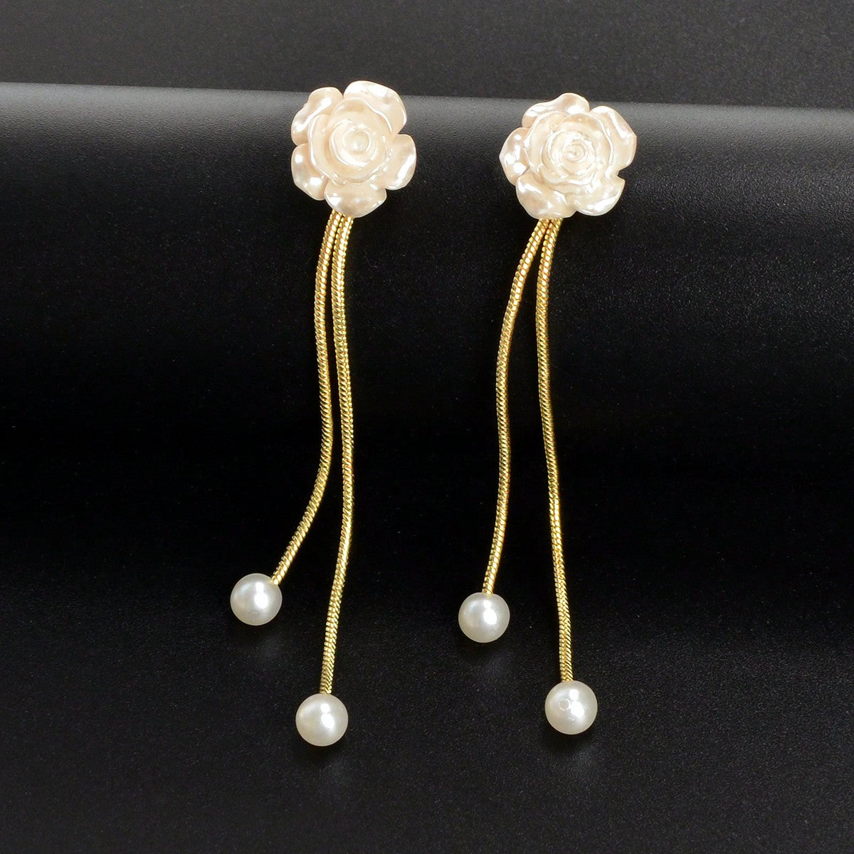 Romantic Resin Flower Pearl Charm Long Gold Chain Pendant Earrings Women Date-4