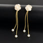 Romantic Resin Flower Pearl Charm Long Gold Chain Pendant Earrings Women Date-4