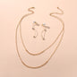 Gold Curved Earrings & Double Layer Necklace Set - Stylish Jewelry Ensemble-0