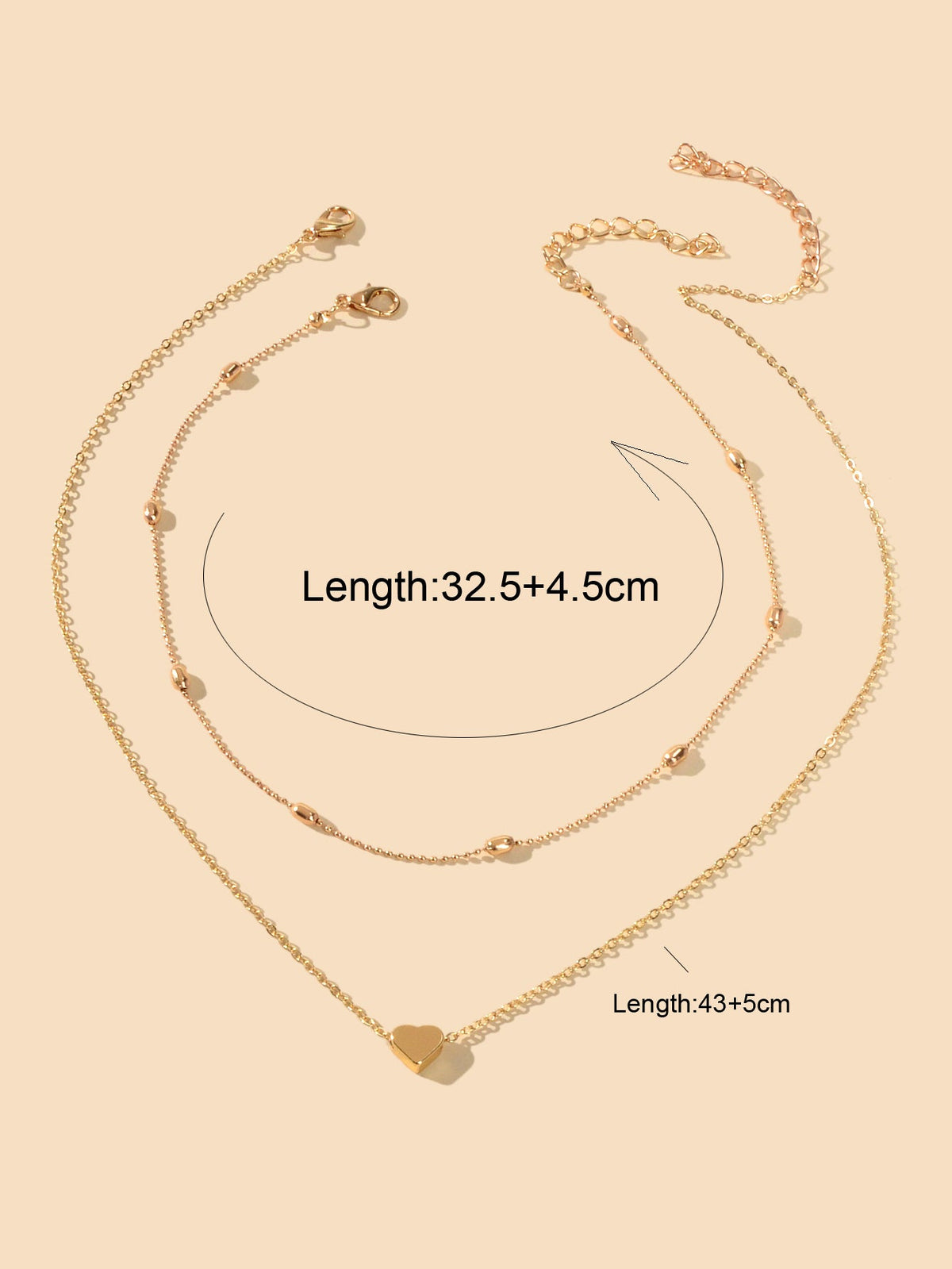 2 pcs Double layered Chain Heart Charm Necklace Fashion Women Gift Jewellery-3