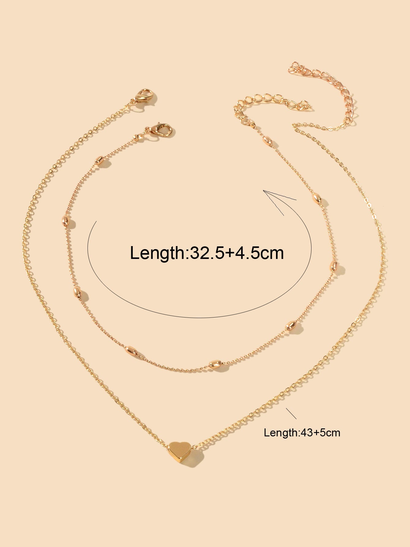 2 pcs Double layered Chain Heart Charm Necklace Fashion Women Gift Jewellery-3