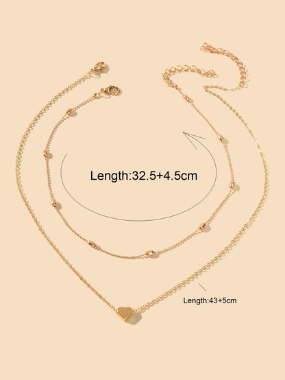 2 pcs Double layered Chain Heart Charm Necklace Fashion Women Gift Jewellery-3