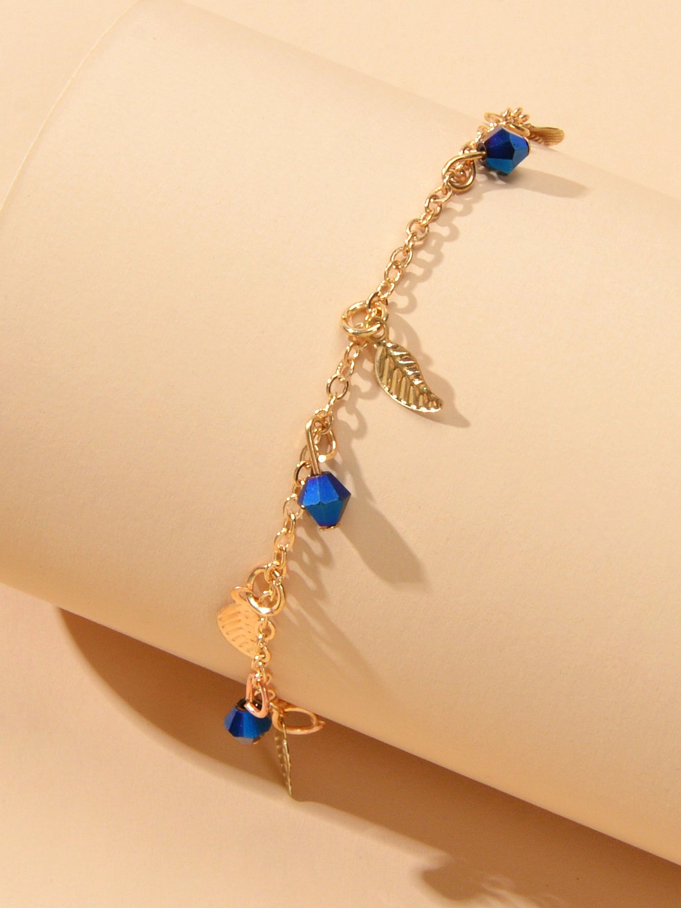 Feelontop Blue BeadsLeaf Charm Anklet Bohemia Handmade Beach Bracelet Foot Chain-2