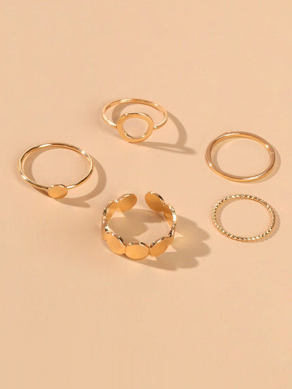 5 pcs Minimalist Jewellery Gold Silver Metal Geometric Midi Finger Knuckle Ring-3