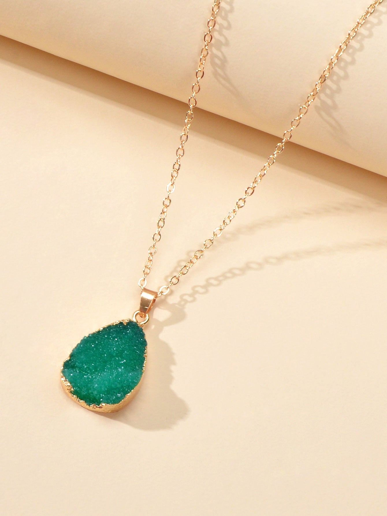 Boho Chic Gold Chain Colorful Stone Resin Water Drop Pendant Ethnic Necklace-2
