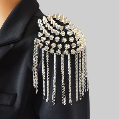 2pcs Fashionable Rivet Fringe Shoulder Epaulet Brooch Edgy Accessories-0
