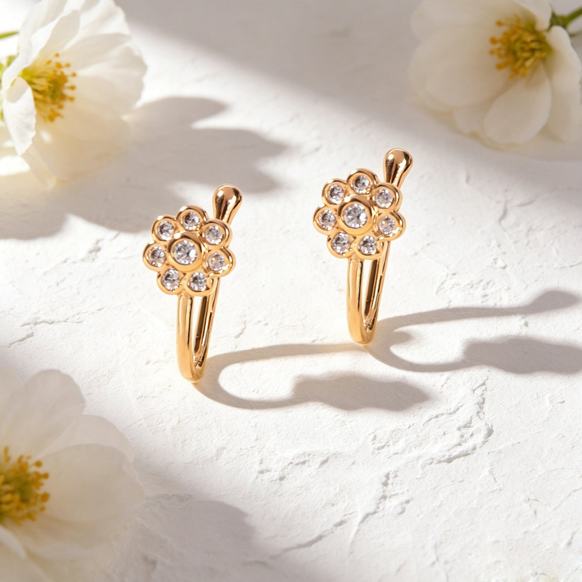 2pcs Rhinestone Gold Flower Ear Cuff Earrings Elegant Dating Party Jewelry Gift-1