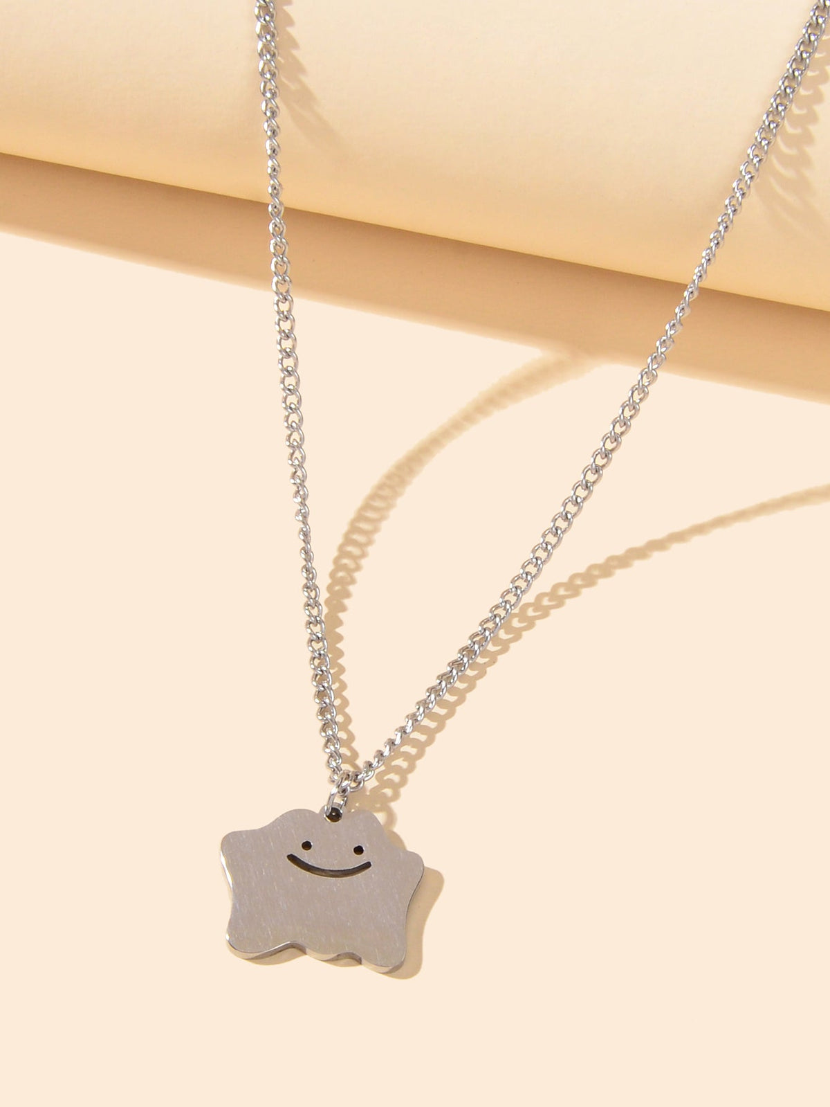 Silver Chain Funny Cartoon Smile Pendant Necklace Personality Designer Jewellery-1