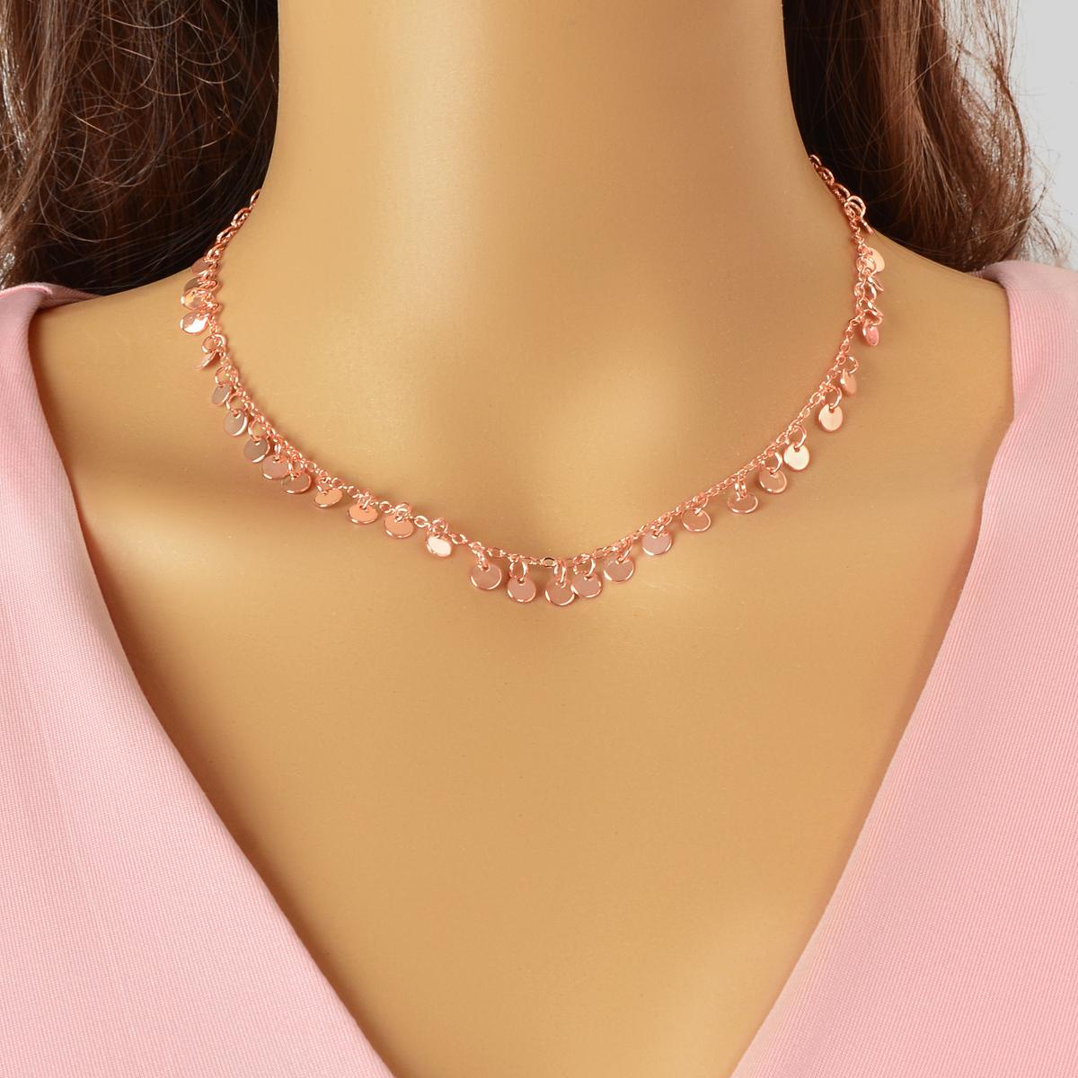 Round Disc Charm Rolo Necklace Dainty Coin Jewellery Bohemia Sequin Party Choker-0