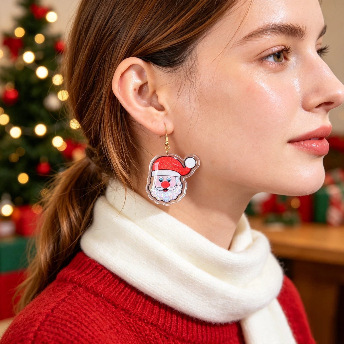 Star Sequin Filled Christmas Santa Claus Drop Earrings Clear Acrylic Material Festival Jewelry Gift-1