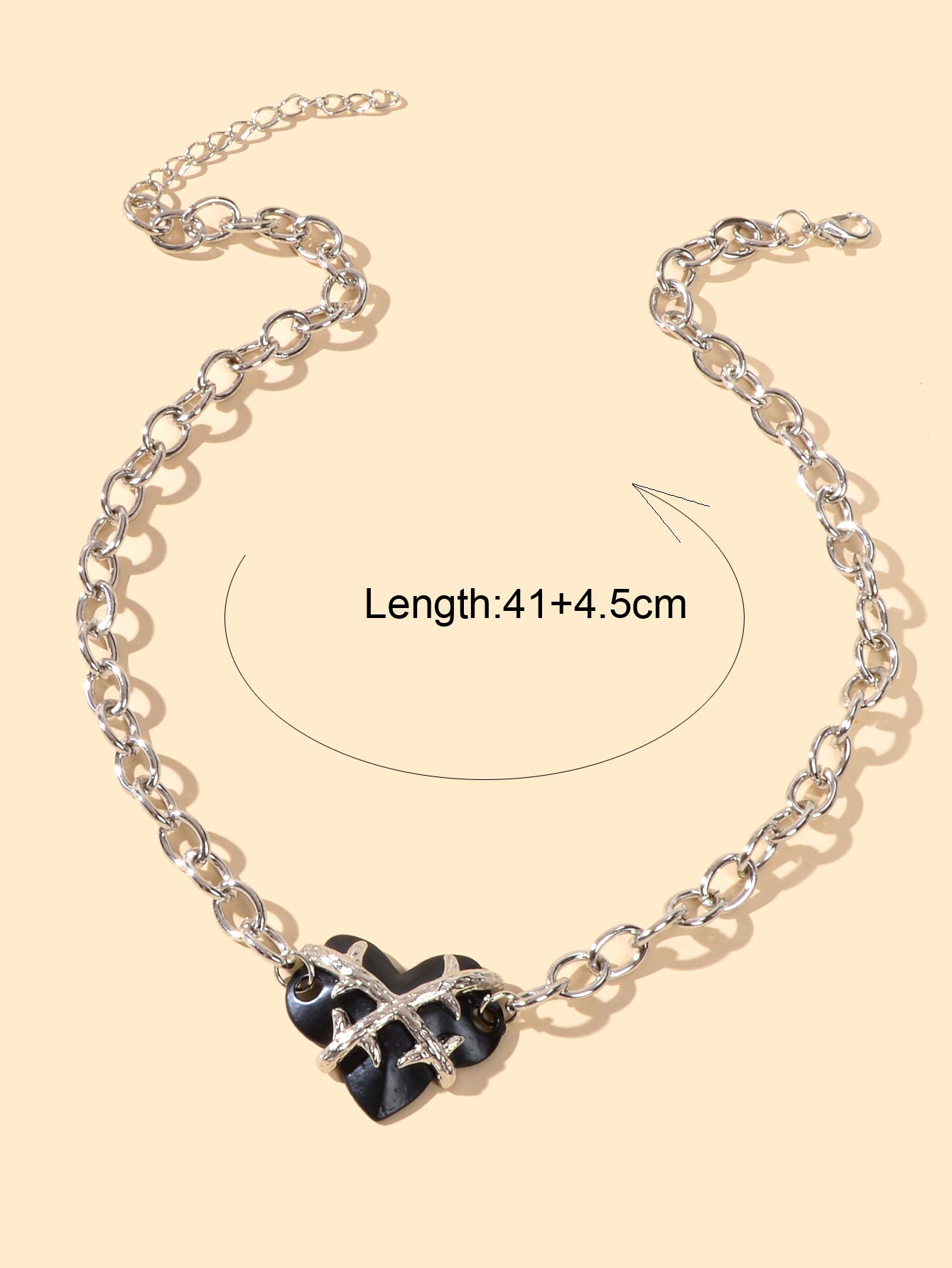 Designer Jewelry Crude Silver Chain Black Resin Heart Pendant Statement Necklace-3