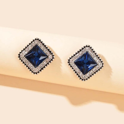 Blue Square Rhinestone Stud Earrings Elegant Fashion Accents for Every Occasion-0