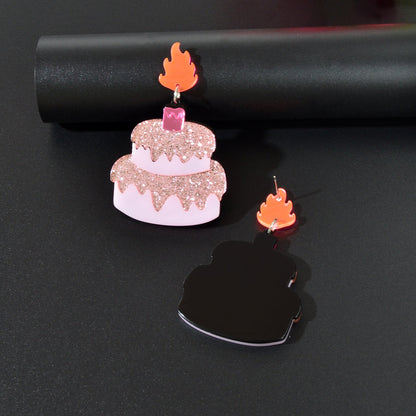 Sweet Sequin Decor Pink Acrylic Cake Dangle Earrings for Women Party Jewellery-2