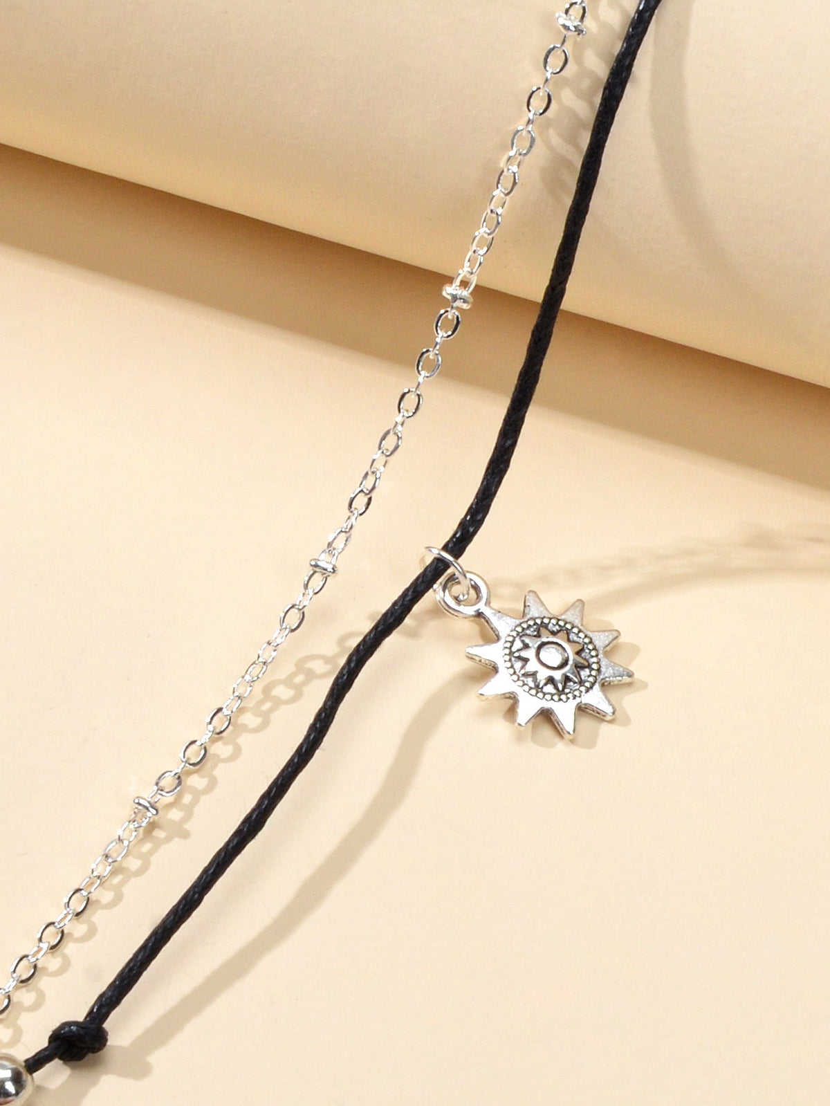 Black Cord Silver Chain Double layer Sunflower Charm String Anklet Bracelet Gift-2