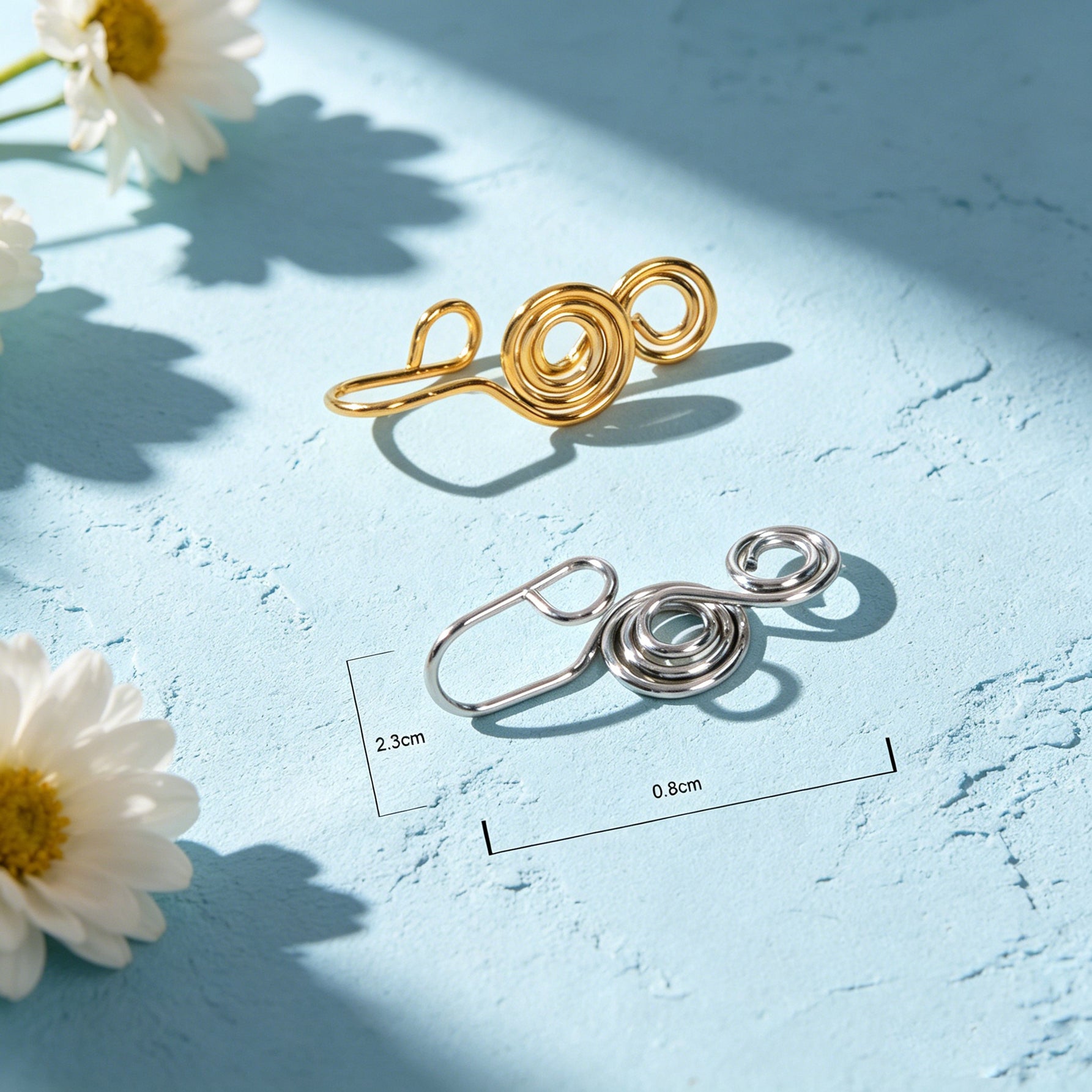 2pcs Gold Silver Spiral Coil Ear Cuff Earrings Minimalist Geometric Ear Clips-2