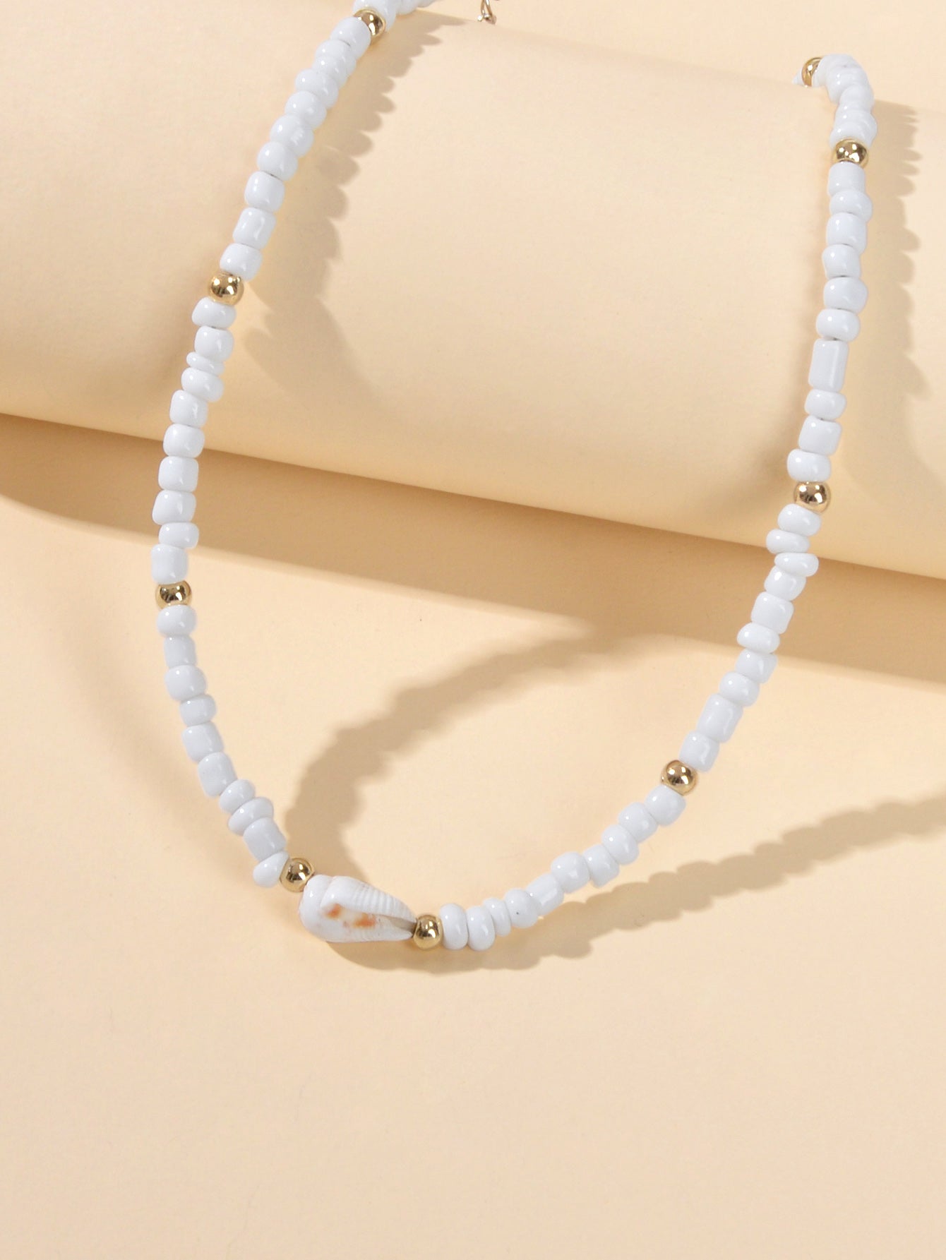 Feelontop Handmade Elegant Boho Seed Beads White Shell Necklace Choker Collar-2