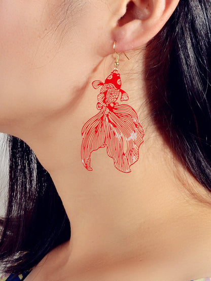 AU Stock Lovely Goldfish Shape Drop Dangle Earrings Hollow Fish Party Jewellery-0
