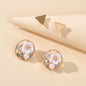 White Floral Stud Earrings Gold Triangle Earrings Set Elegant Jewelry Collection-0