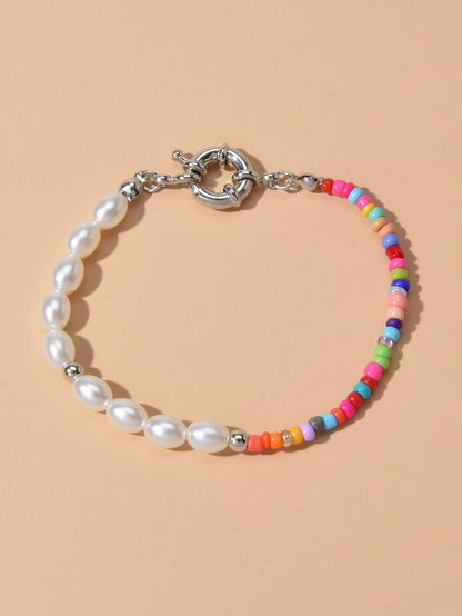 Colorful Bead Faux Pearl Handmade Bracelet Women Boho Chic Seed Beads Jewellery-5