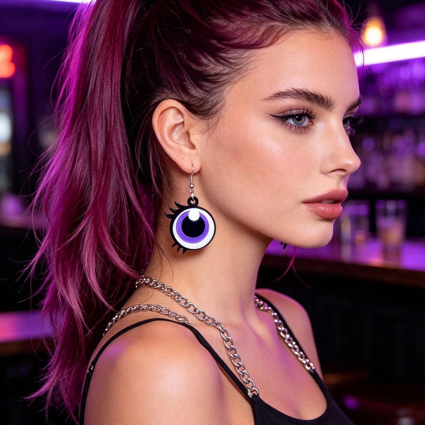 Y2k Playful Purple Eye Statement Earrings Nightclub Party Cosplay Personality Jewelry Accessories-0