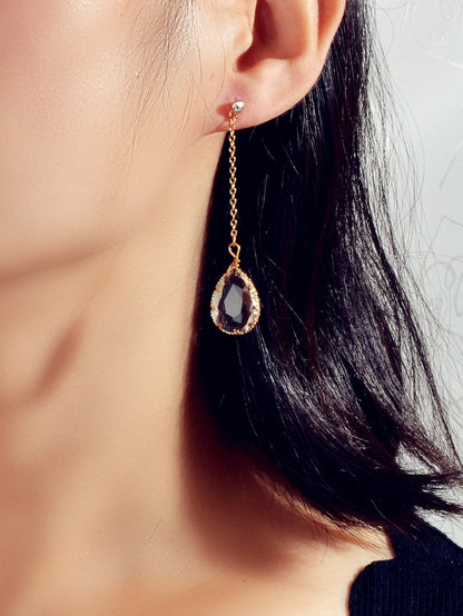 Stunning Transparent Water Drop Chain Crystal Dangle Stud Earrings Girls Eardrop-0