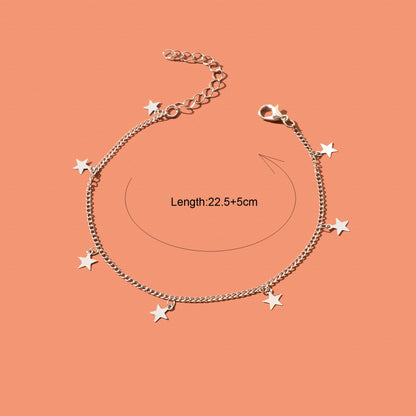 Minimalist Silvery Chain Star Charm Anklet Boho Chic Beach Vacation Foot Jewelry-2