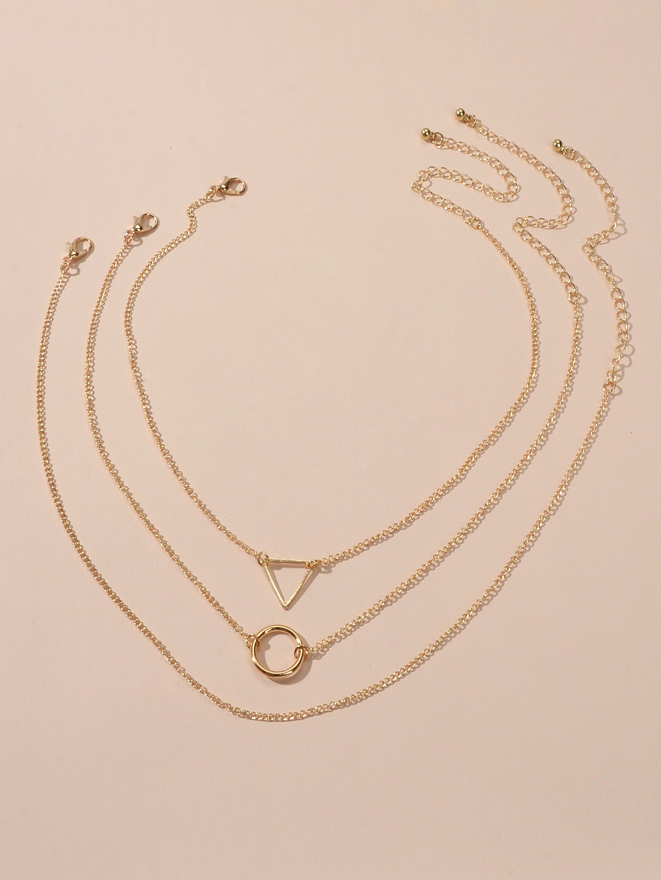 3 pcs Muti-layered Gold Silver Chain Circle Triangle Pendant Necklace Teens Gift-2