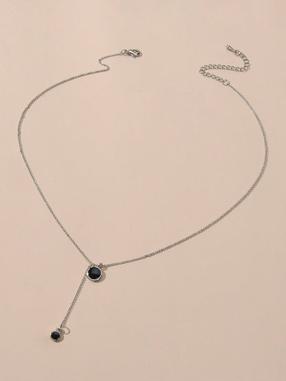 AU Stock Textured Jewellery Black Round Charm Y-lariat Necklace Christmas Gifts-1