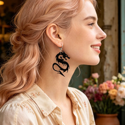Personality Chinese Dragon Dangle Earrings Mystical Animal Element Punk Rock Music Festival Jewelry-0