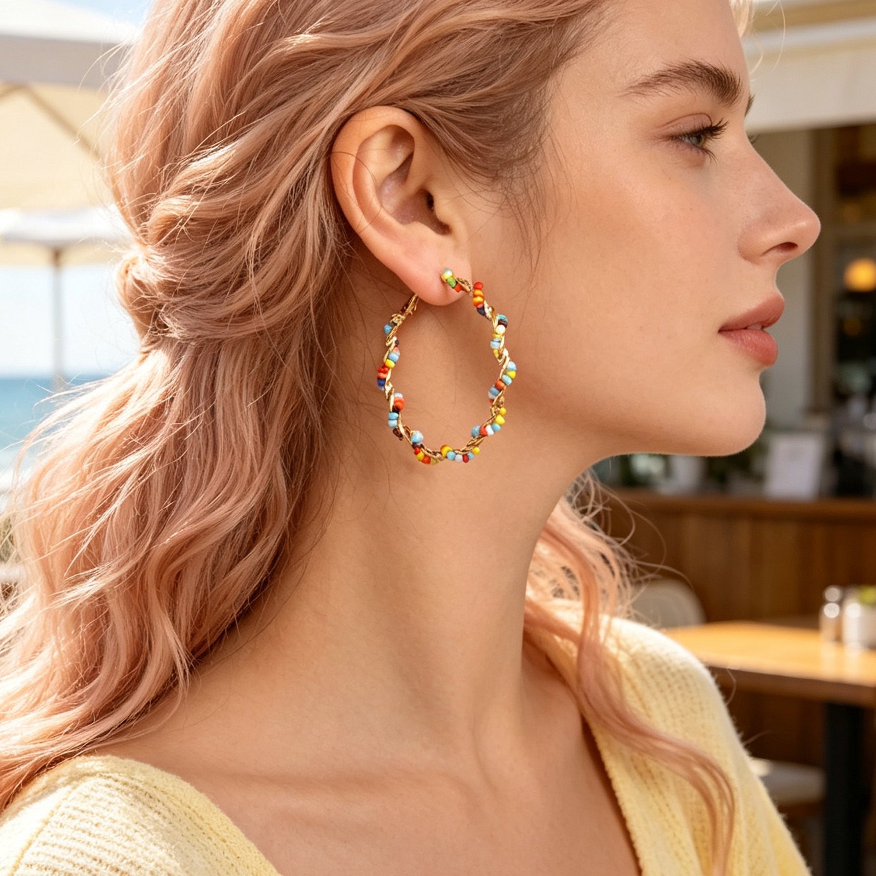 Bohemian Beaded Large Twist Circle Hoop Earrings Summer Beach Holiday Statement  Jewelry-3