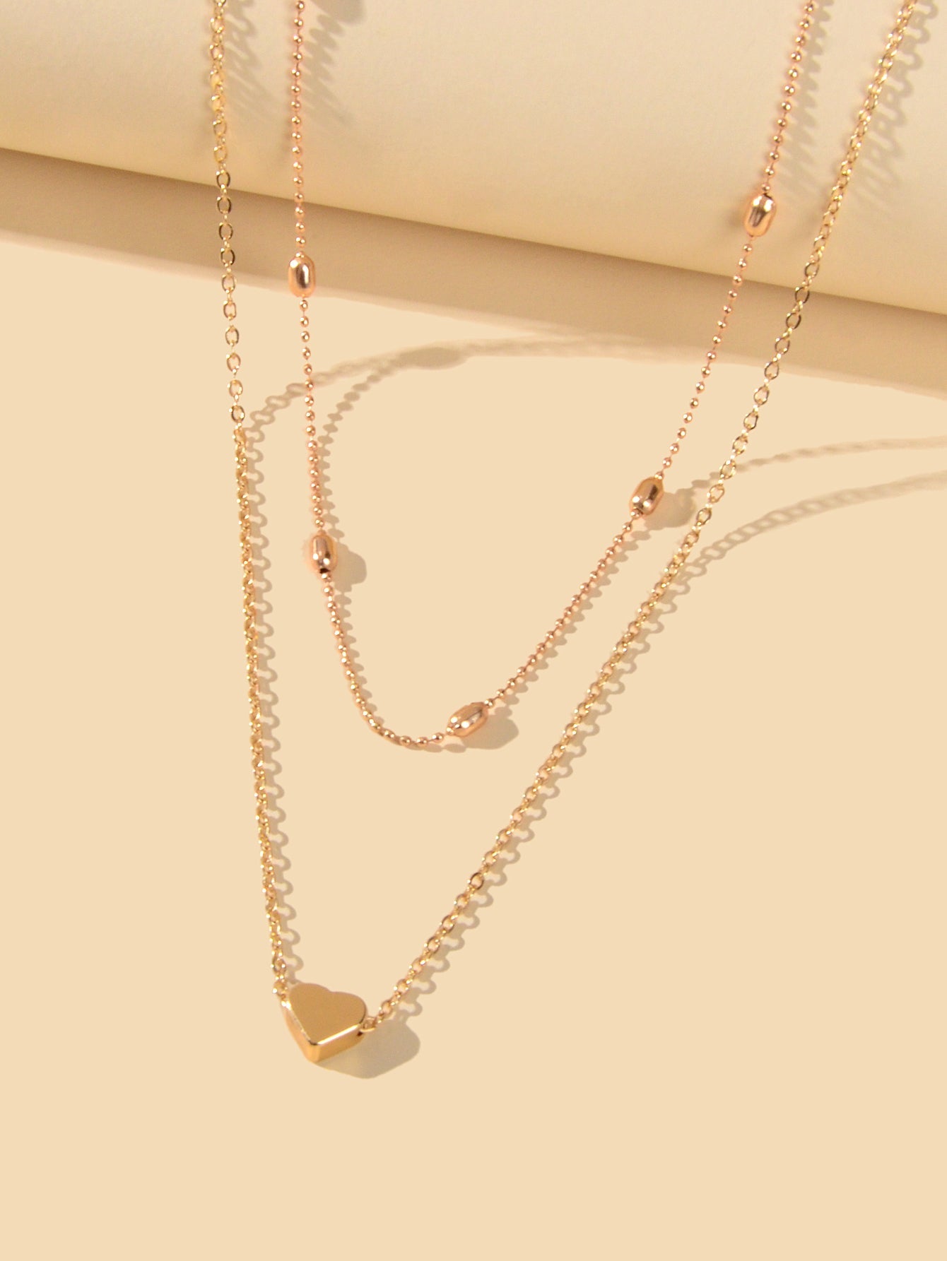 2 pcs Double layered Chain Heart Charm Necklace Fashion Women Gift Jewellery-1