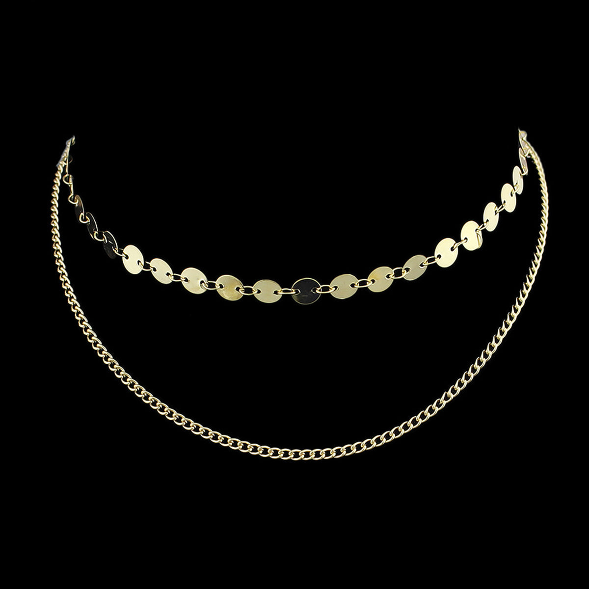 Beautiful Ladies Jewelry Double layer Disc Chain Short Collar Clavicle Necklace-4
