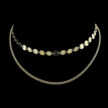 Beautiful Ladies Jewelry Double layer Disc Chain Short Collar Clavicle Necklace-4