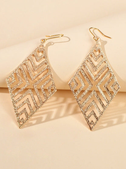 Hollow out Geometric Rhombus Drop Earrings Chic Ear Hook Boutique Jewellery-3