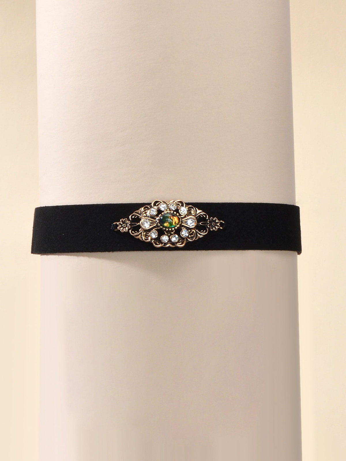 90s Retro Antique Gold Flower Black Velvet Tattoos Choker Necklace Gothic Collar-3