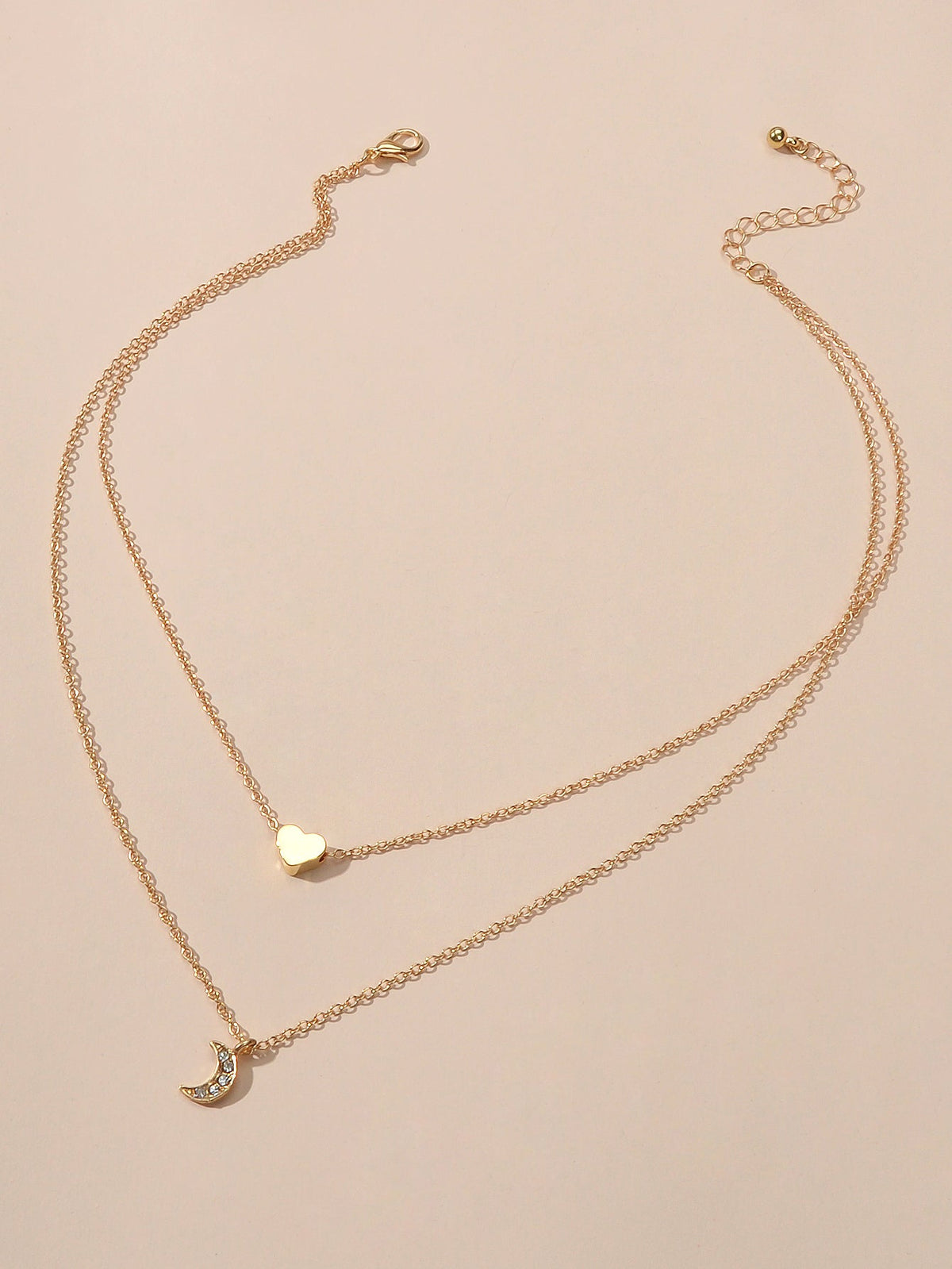 AU Local Rhinestone Double layered Chain Love Heart Moon Necklace Party Jewelry-1