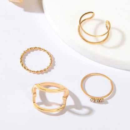 4 pcs Gold Hollow Stackable Knuckle Cuff Joint Finger Midi Rings set Size Mixed-1