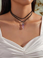 Double Layered Choker Velvet Rope Acrylic Quartz Crystal Stone Point Necklace-0