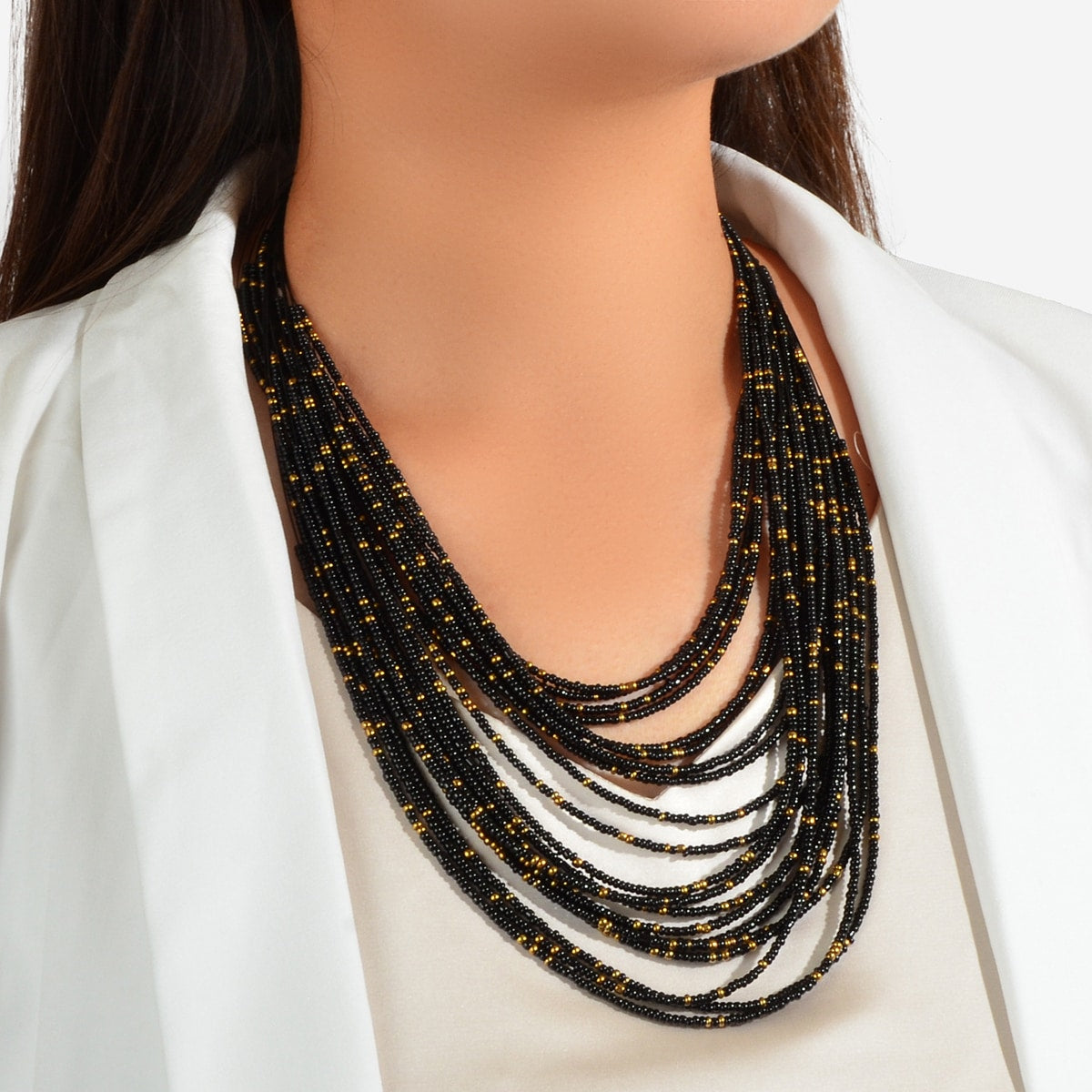 Colorful Seed Beads Multilayer Chunky Necklace Bold Jewelry-7