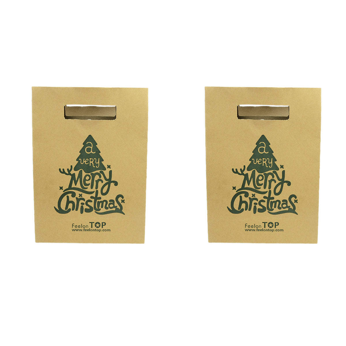 2 pc Festival Party Favors Bags Merry Christmas Pattern Big Brown Paper Gift Bag-0