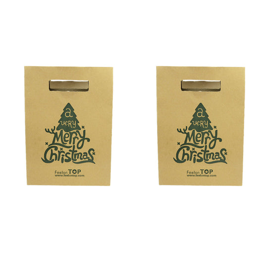 2 pc Festival Party Favors Bags Merry Christmas Pattern Big Brown Paper Gift Bag-0