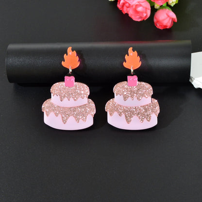 Sweet Sequin Decor Pink Acrylic Cake Dangle Earrings for Women Party Jewellery-1