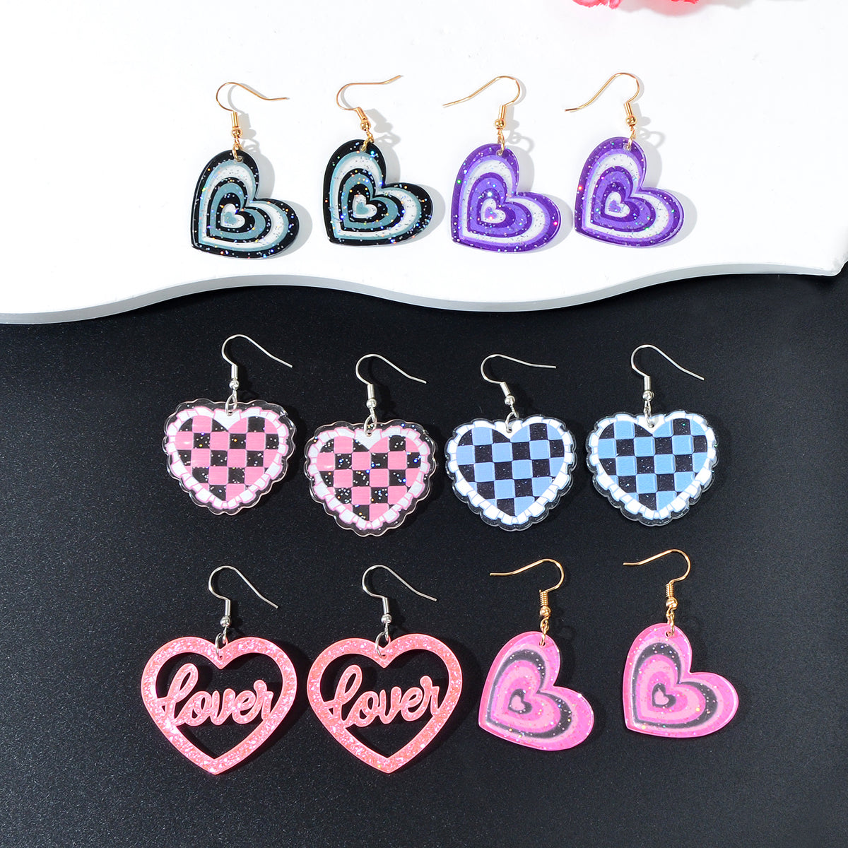 Colorful Sparkling Glittery Heart Pendant Earrings Radiant Glamour Party Jewelry-0